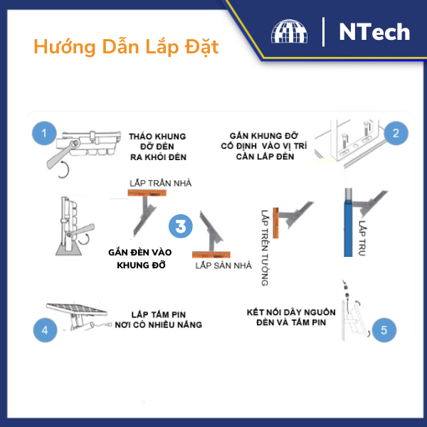 Cách lắp đặt đèn pha led năng lượng mặt trời