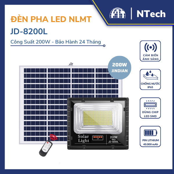 Đèn năng lượng mặt trời 200W – Solar light JD-8200L