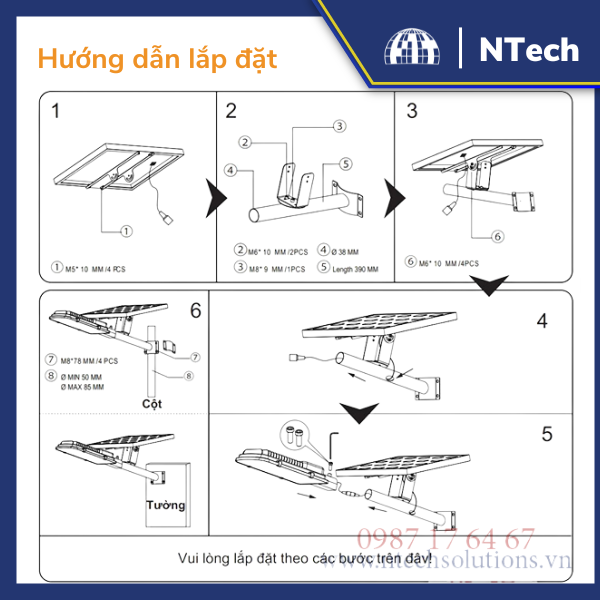 Hướng dẫn lắp đặt đèn đường năng lượng mặt trời