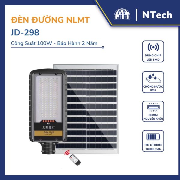 Đèn năng lượng 100w – Đèn đường năng lượng mặt trời JD-298