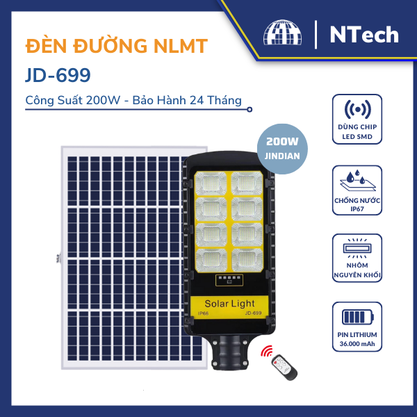 Đèn đường năng lượng mặt trời 200w JD-699