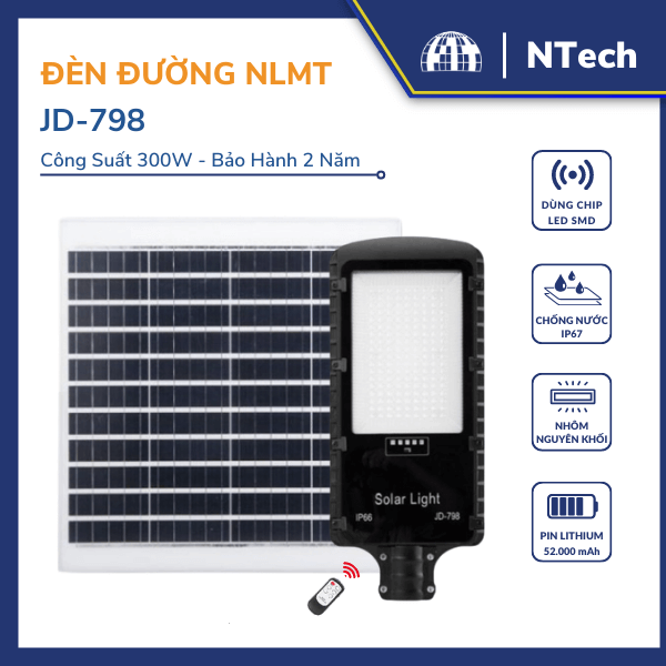 Đèn bàn chải 300w – Đèn đường năng lượng mặt trời JD-798