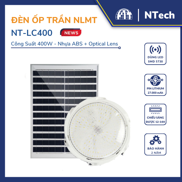 Đèn năng lượng mặt trời ốp trần 400w NT-LC400