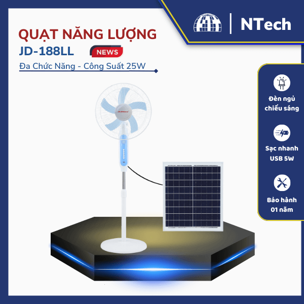 Quạt năng lượng mặt trời Jindian JD-188LL