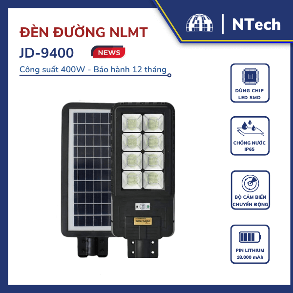 Đèn đường năng lượng mặt trời 400w JD-9400