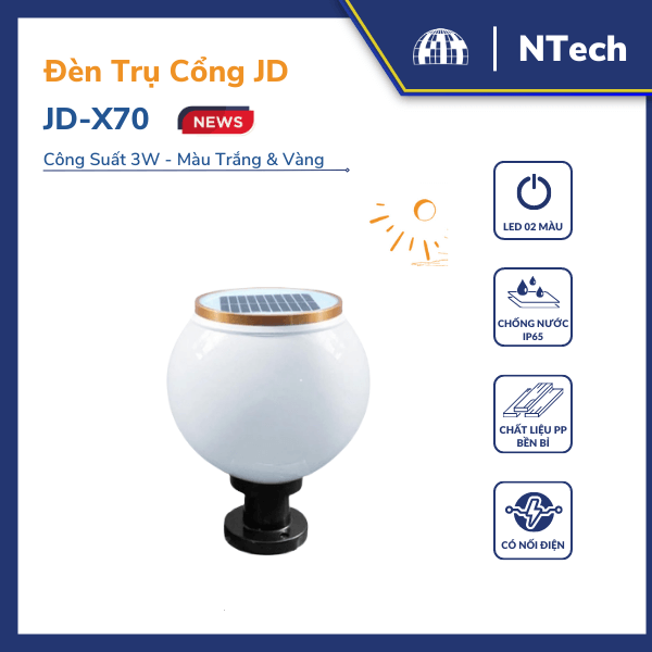 Đèn trụ cổng tròn năng lượng mặt trời JD-X70