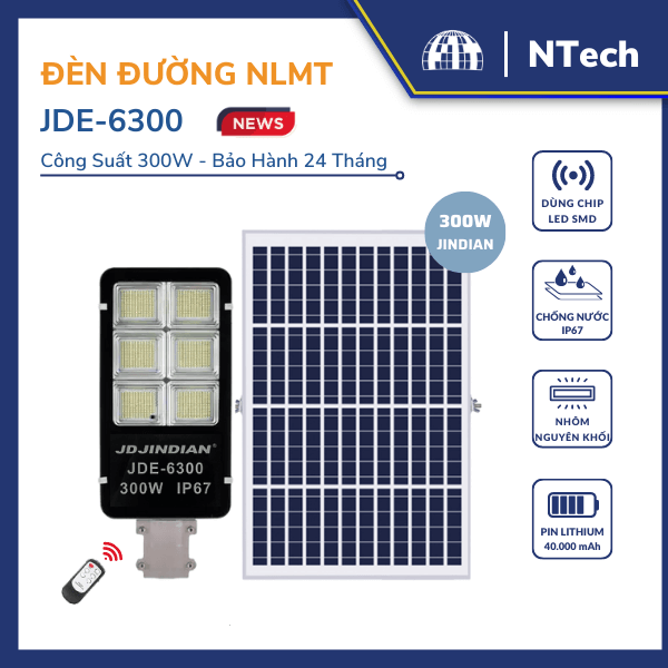 Đèn đường năng lượng mặt trời 300w JDE-6300