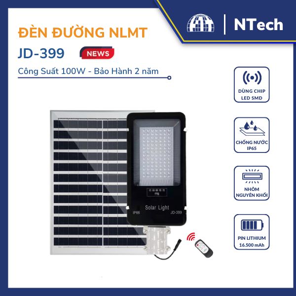 Đèn đường năng lượng mặt trời 100w JD399