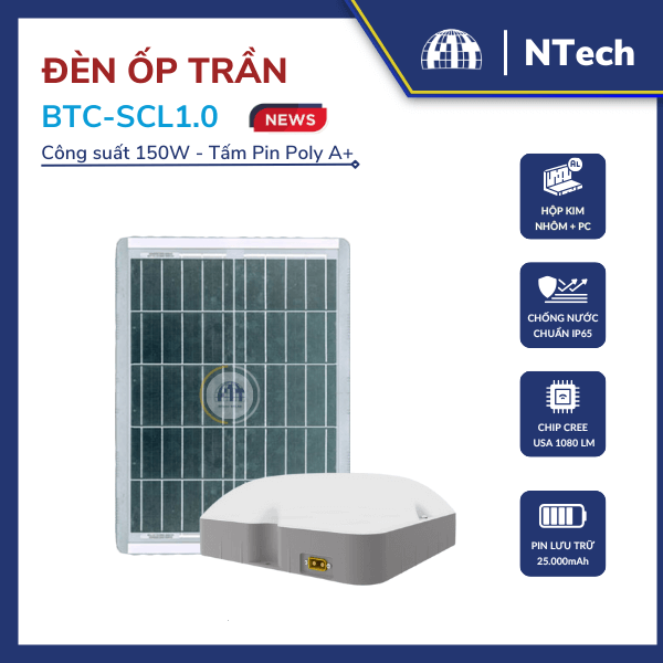 Đèn ốp trần năng lượng mặt trời Blue Carbon 150w