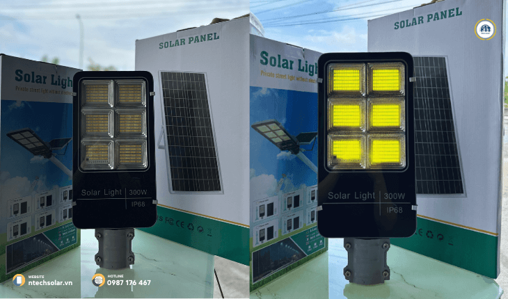 đèn đường năng lượng 300w solar light ánh sáng vàng