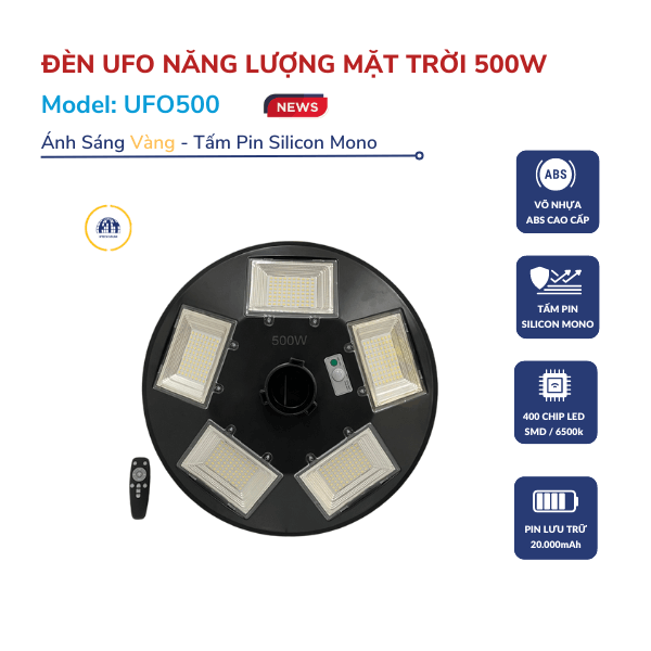 Đèn năng lượng mặt trời ufo 500w – Ánh Sáng Vàng