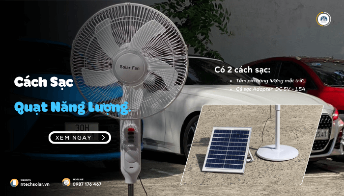 Cách sạc quạt năng lượng mặt trời solar fan