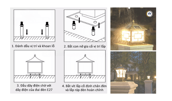 Hướng dẫn cách lắp đèn trụ cổng năng lượng mặt trời