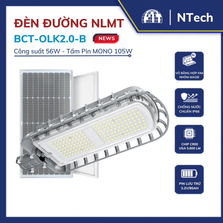 Đèn năng lượng mặt trời Blue Carbon 56W BCT-OLK2.0-B