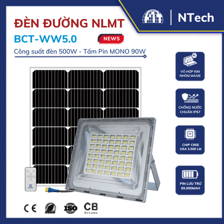 Đèn pha năng lượng mặt trời Blue Carbon 500W mã BCT-WW5.0